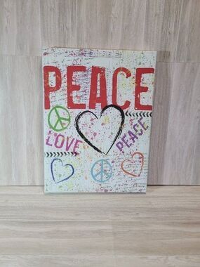 Peace Love Canvas Wall Art Colorful Graffiti Hearts Inspirational Decor 12x16